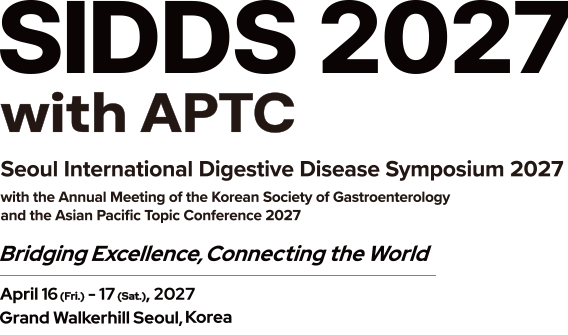 SIDDS 2027. Seoul Internationl Digestive Disease Symposium 2027 with the Annual Meeting of the Korean Society of Gastroenterology and the Asian Pacific Topic Conference 2027. Bridging Excellence, Connecting the World. April 16 (Fri.) - 17 (Sat.), 2027. Grand Wallerhill Seoul, Korea.